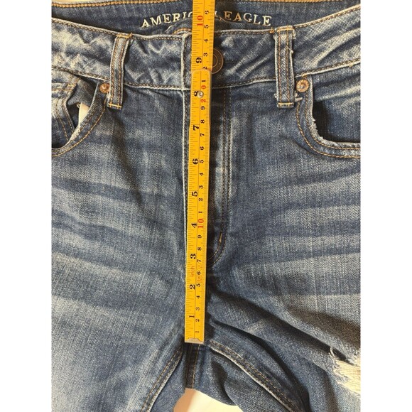 American Eagle TomGirl Jeans Womens 10 Blue Denim Stretch Distressed Button Fly - Picture 5 of 13
